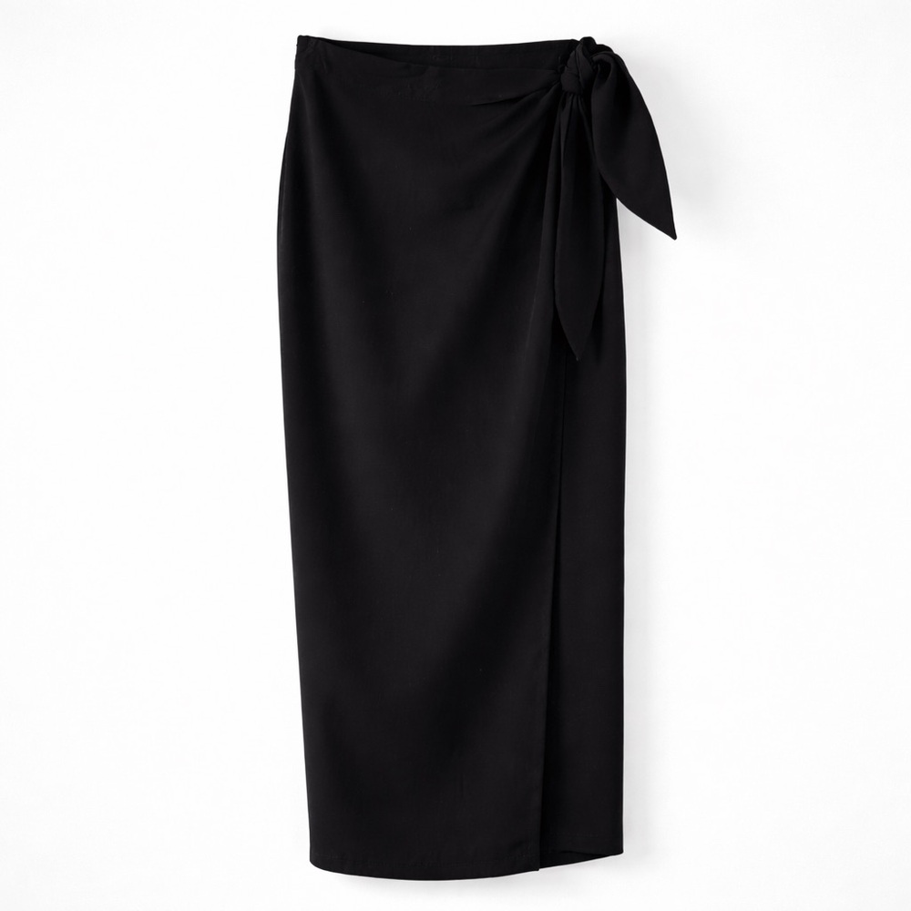 Elizabeth and James Black Wrap Midi Skirt Tie Waist Size Small